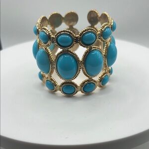 1300. Cara New York Gold and Light Blue Adjustable Statement Bracelet‎